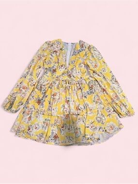 Yellow Floral Tiered Long-Sleeve Dress